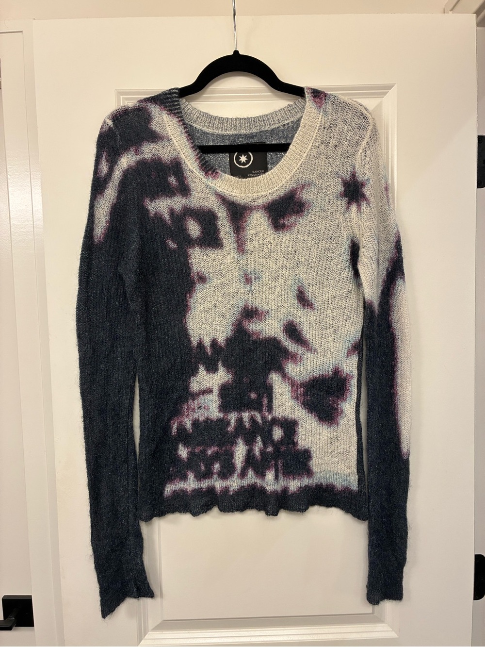 Tie-Dye Crewneck Sweater in Gray, White & Purple - Unknown Brand
